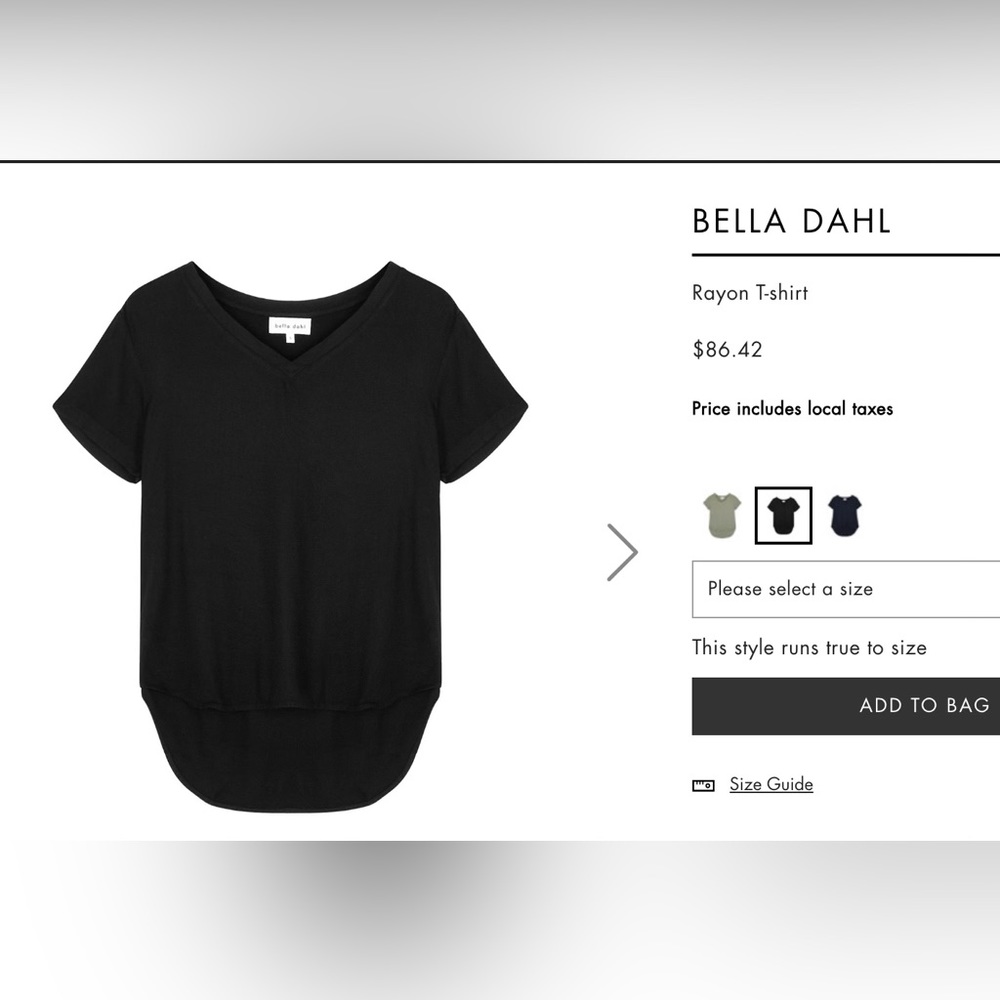 Bella Dahl V-Neck Tee in Vintage Black Short Sleeve